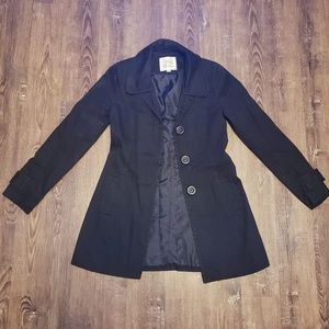 BLACK TAILORED LONG BUTTON UP TRENCH OVERCOAT XS